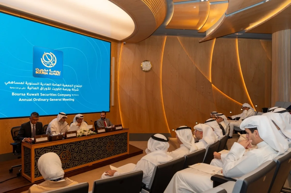 Boursa Kuwait Chairman Hamad Mishari Al-Humaidhi chairs the annual general assembly meeting on Thursday.
