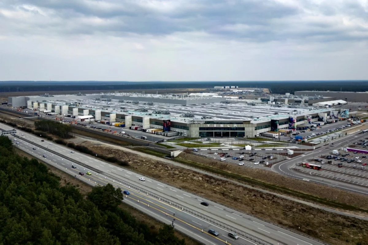 GRUENHEIDE: An aerial view shows Tesla’s electric car plant, the company’s only European production site, in Gruenheide, east of the German capital Berlin.- AFP