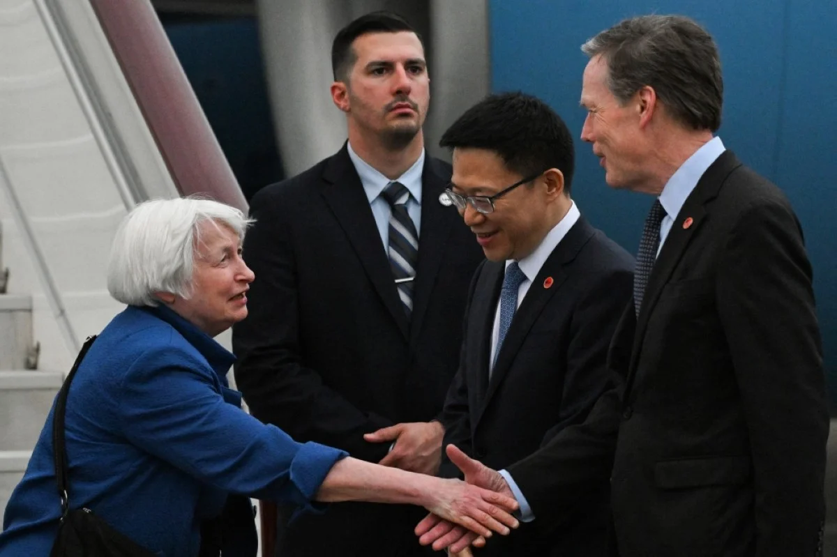 GUANGZHOU: China’s Vice Minister of Finance Liao Min (2nd right) and US Ambassador to China Nicholas Burns (right) receive US Treasury Secretary Janet Yellen (right) upon her arrival at the Baiyun International Airport in southern China’s city of Guangzhou on April 4, 2024. – AFP