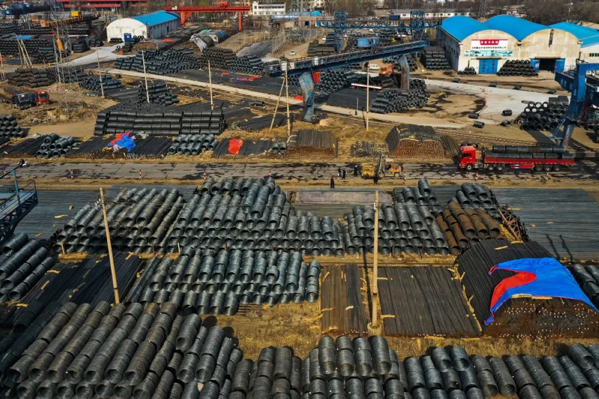 SHENYANG: An aerial view shows a wholesale steel market in Shenyang, in northeastern China’s Liaoning province.- AFP