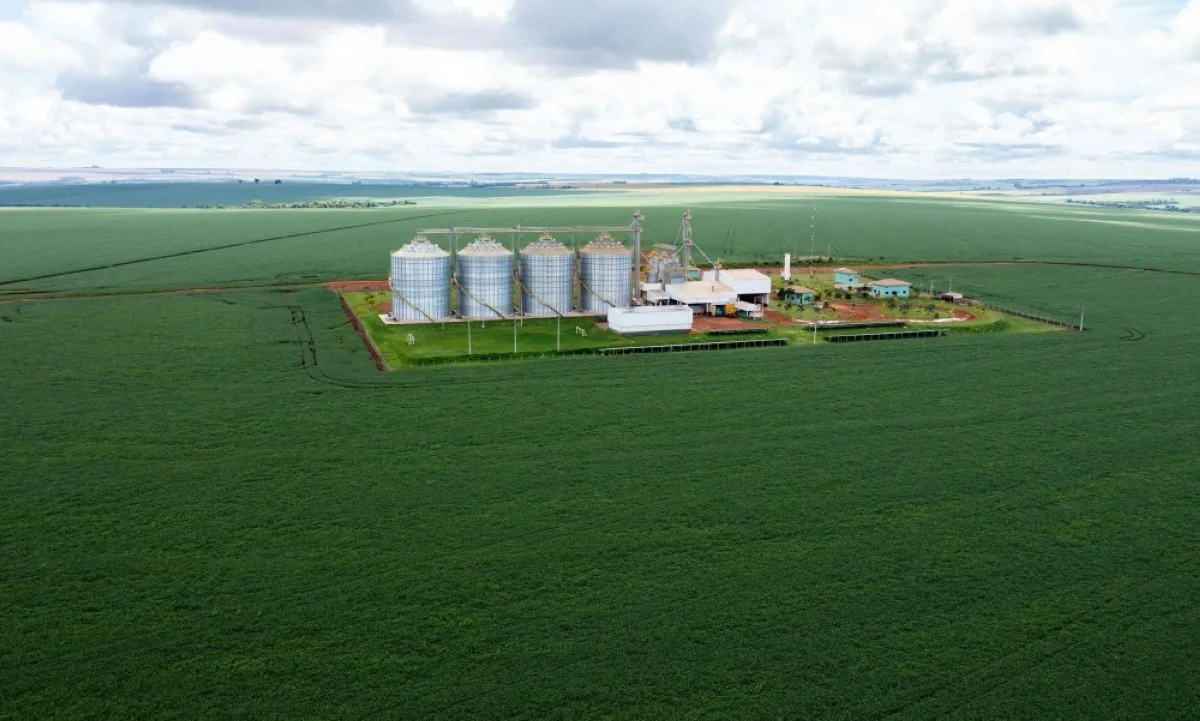 Aerial view of a soybean plantation at one of the plots of the Bom Jardim Lagoano farm in the municipality of Montividiu, Goias State, Brazil, taken on Jan 22, 2024
