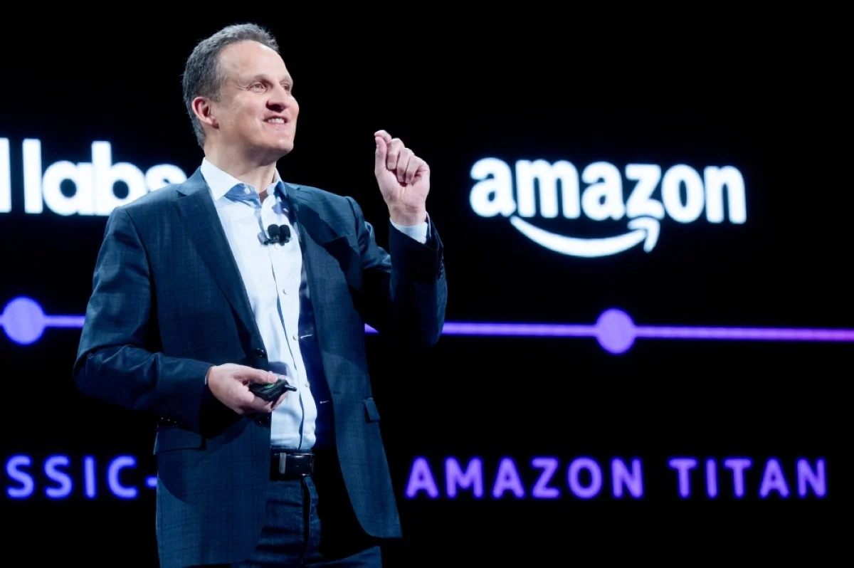 LAS VEGAS: Amazon Web Services (AWS) CEO Adam Selipsky delivers a keynote address during AWS re:Invent 2023. – AFP