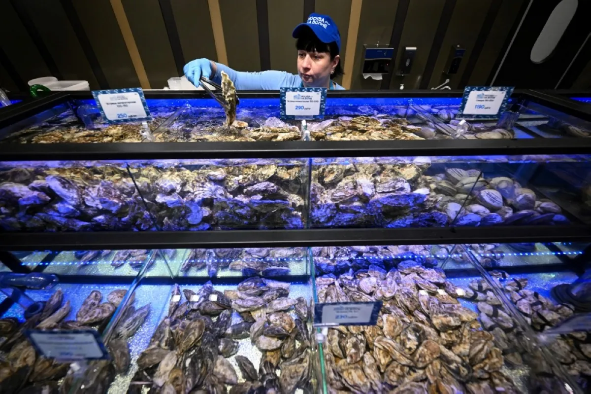 MOSCOW: A vendor sells oysters at the Moscow's Fish Market on the outskirts of Moscow on April 17, 2024. --AFP