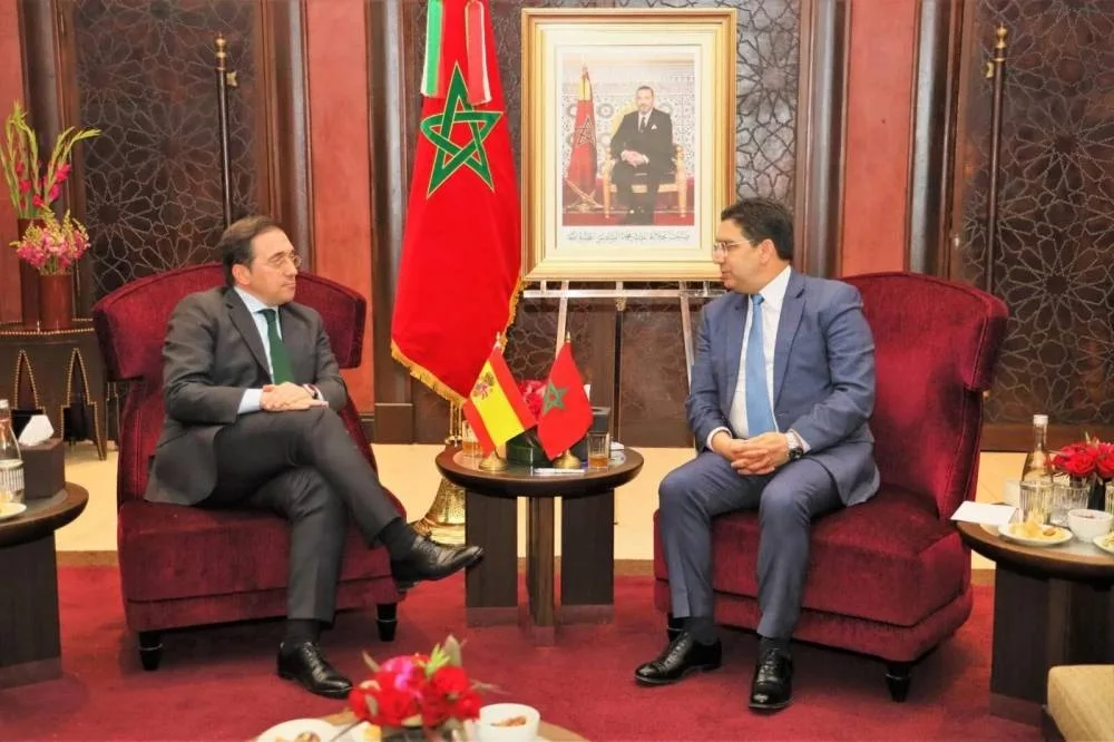 Le ministre espagnol des Affaires étrangères, José Manuel Albares, lors d'une rencontre avec son homologue marocain, Nasser Bourita. Ph : Archives  