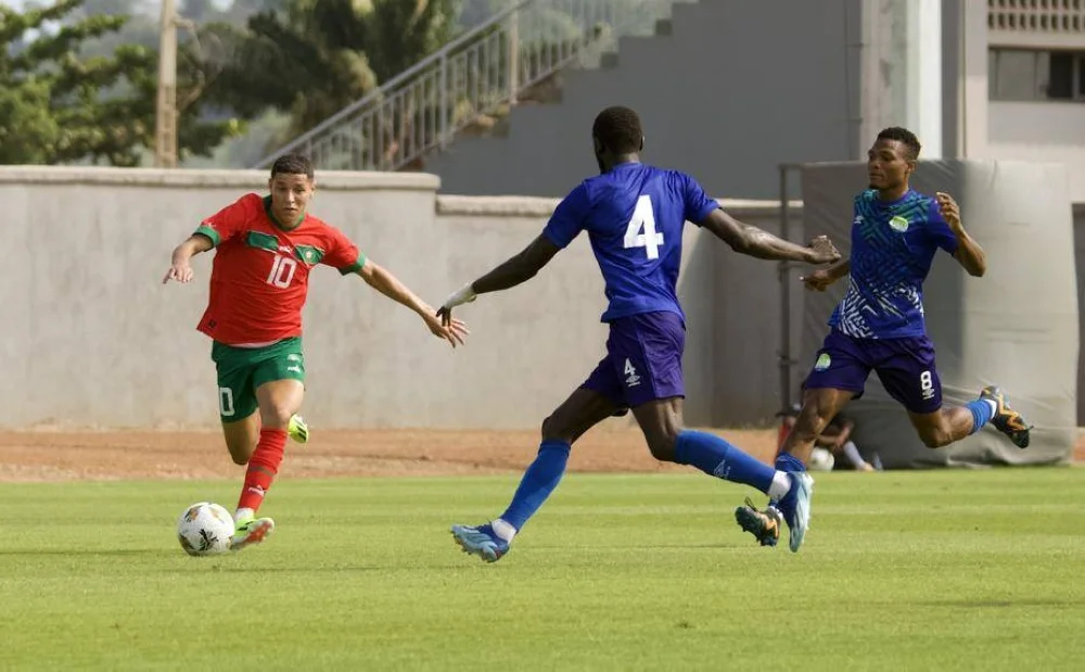 Phase de jeu de la rencontre amicale ayant opposé le Maroc à la Sierra Leone.