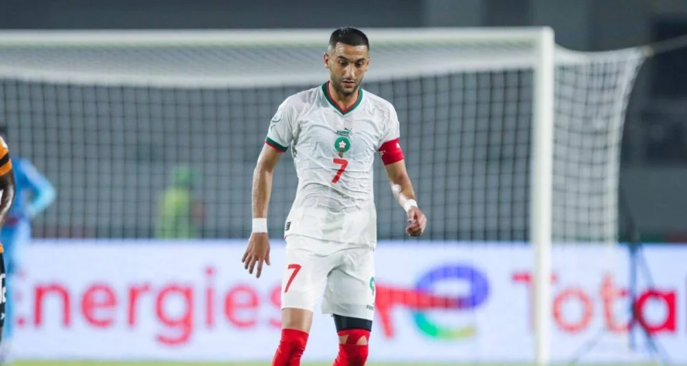 Hakim Ziyech lors d'un match du Maroc pendant le CAN en Côte d'Ivoire.