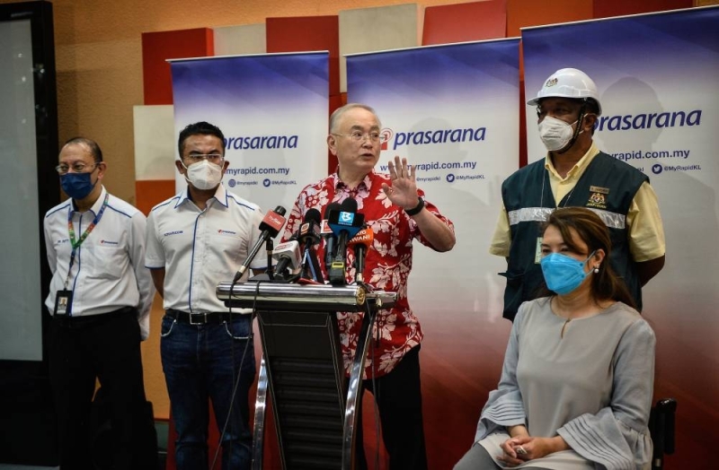 Transport Minister Datuk Seri Wee Ka Siong speaks during a press conference after inspecting the LRT service escalators and lifts at the Ampang Park LRT station in Kuala Lumpur May 22, 2022. — Bernama pic
