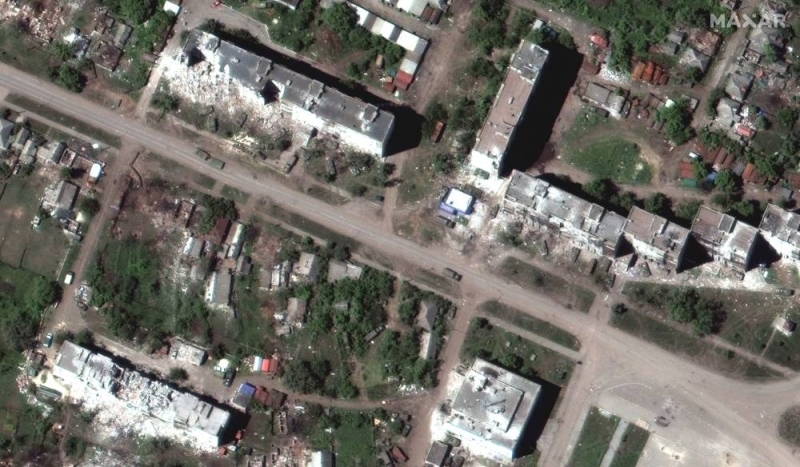 A satellite image shows a Russian armour unit and the aftermath of artillery bombardments, in Popasna, Ukraine May 25, 2022. Picture taken May 25, 2022. — Reuters pic