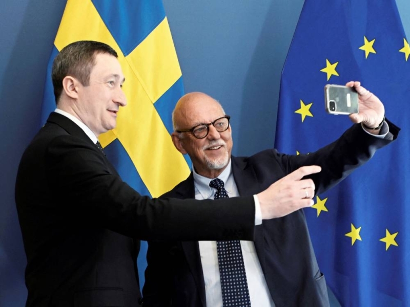 File photo of Ukrainian Minister for Communities and Territories Development Oleksiy Chernyshov and EU Minister Hans Dahlgren meet in Stockholm, Sweden, May 24, 2022. — Reuters pic
