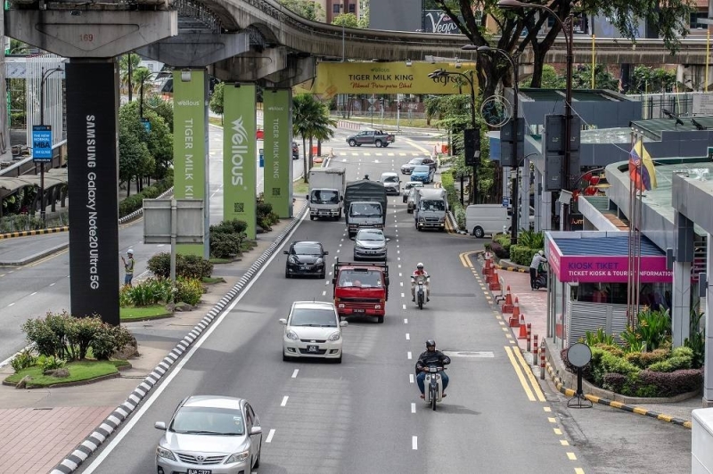 A general view of traffic at Bukit Bintang in Kuala Lumpur January 13, 2021. —  Picture by Firdaus Latif 