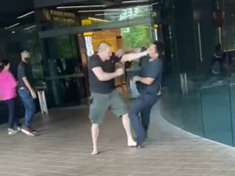 Screenshot from a video of a fight that took place outside Great World shopping mall on June 5, 2022. — Picture via Facebook/Patrick Tan