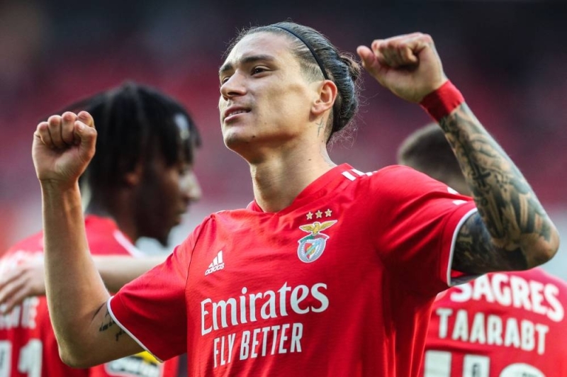 In this file photo taken on April 9, 2022 Benfica's Uruguayan forward Darwin Nunez celebrates after scoring a goal during the Portuguese league football match between SL Benfica and Belenenses SAD at the Luz stadium in Lisbon. — AFP pic