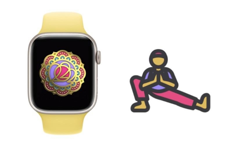 El nuevo premio Apple Watch para el Día Internacional del Yoga es colorido y vibrante.  - Imagen cortesía de Apple Inc.