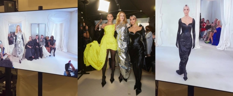 (Centre picture, from left) Dua Lipa, Nicole Kidman and Kim Kardashian pose for a picture backstage. Commenters called for fashion houses to stick to using actual models for their shows after criticising Kidman and Kardashian for their walks. — Pictures via Instagram/kimkardashian