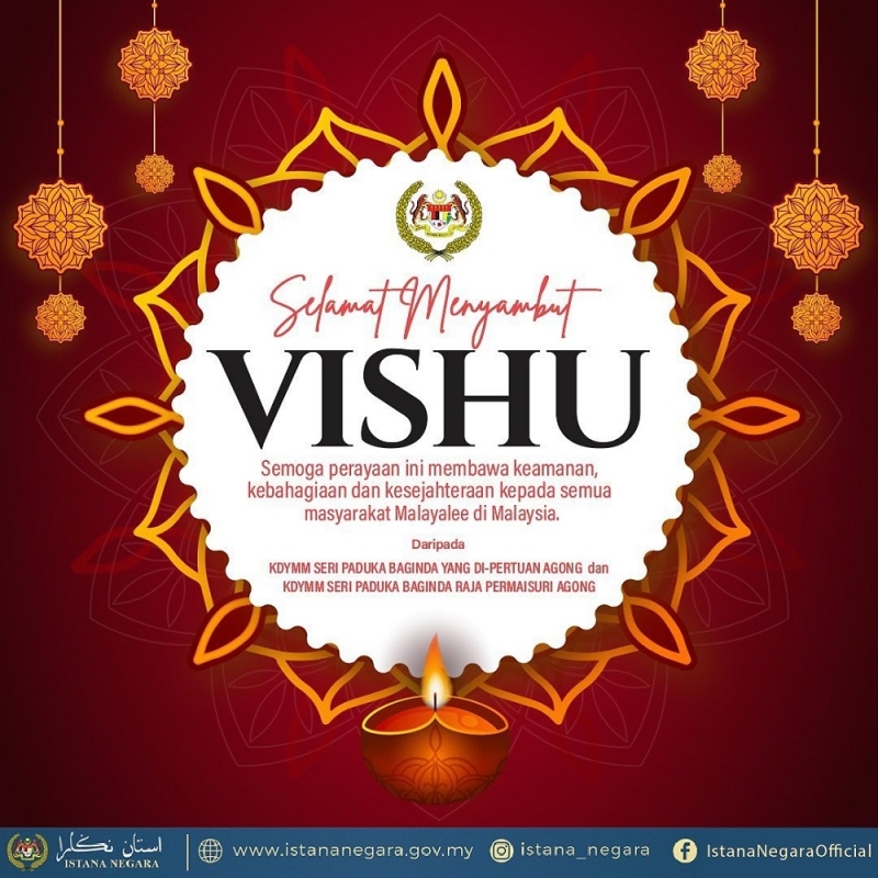 Agong, Raja Permaisuri extend Vishu greetings to Malayalee community Agong, Raja Permaisuri extend Vishu greetings to Malayalee community