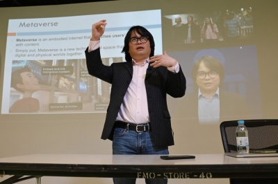Einstein and anime: Hong Kong university tests AI professors This photo taken on April 9, 2024 shows Pan Hui, a professor leading a project on AI education at the Hong Kong University of Science and Technology (HKUST), teaching a class at the university in Hong Kong. — AFP pic