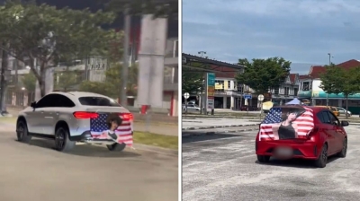 TikTok mystery: K-pop idol Le Sserafim’s Chaewon’s face paraded on back of MyVi with…a US flag? (VIDEO) Two cars with the exact same motif, Kim Chaewon on a US flag, have been spotted.— Composite via TikTok/@zaffqiq