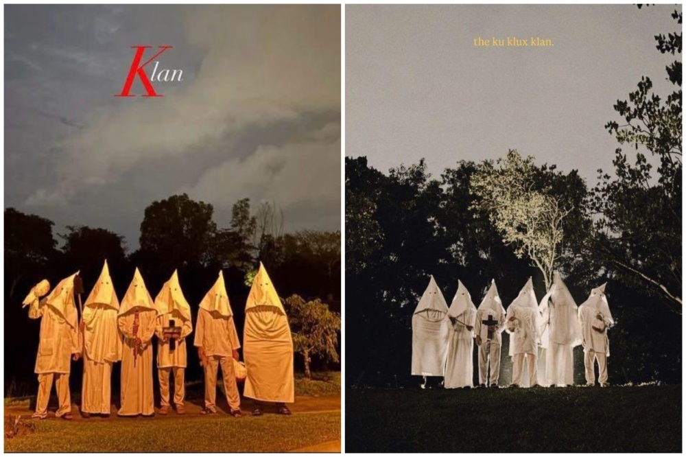 Police probe UiTM students’ assignment video linked to Ku Klux Klan Photos of the UiTM Dengkil students wearing the KKK robes as posted on their social media accounts. — Screengrabs from Twitter/@yapxiang