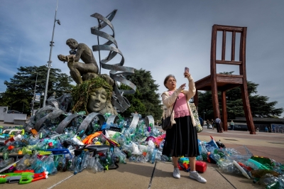 A ‘Thinker’ drowns in plastic as protest sculpture highlights pollution during UN treaty talks A woman takes a selfie in front of the artwork by Canadian artist, activist, and photographer Benjamin Von Wong entitled ‘The Thinker’s Burden’ a 6-metre-tall sculptural remix of Rodin’s iconic Thinker, which is being created for the Plastics Treaty negotiations, in front of the United Nations Offices in Geneva, on August 4, 2025. Negotiators will take another stab at reaching a global pact on plastic pollution at talks opens from August 5 to 14, 2025 in Geneva but they face deep divisions over how to tackle the health and ecological hazard. — AFP pic
