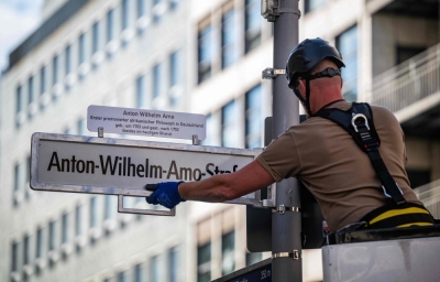Berlin renames street after Ghana-born philosopher, replacing label long seen as racist A worker installs a street sign bearing what is supposed to become the new name for the ‘Mohrenstrasse’ (Moor street), the ‘Anton-Wilhelm-Amo-strasse’ in Berlin’s Mitte district Aug 22, 2025. — AFP pic