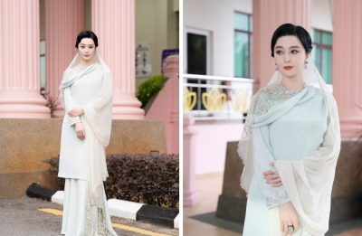 Fan Bingbing’s datukship ceremony look was pure elegance, thanks to Melinda Looi Fan Bingbing wore a bespoke baju kurung designed by Malaysian designer, Melinda Looi. — Pictures via Instagram/Melinda Looi