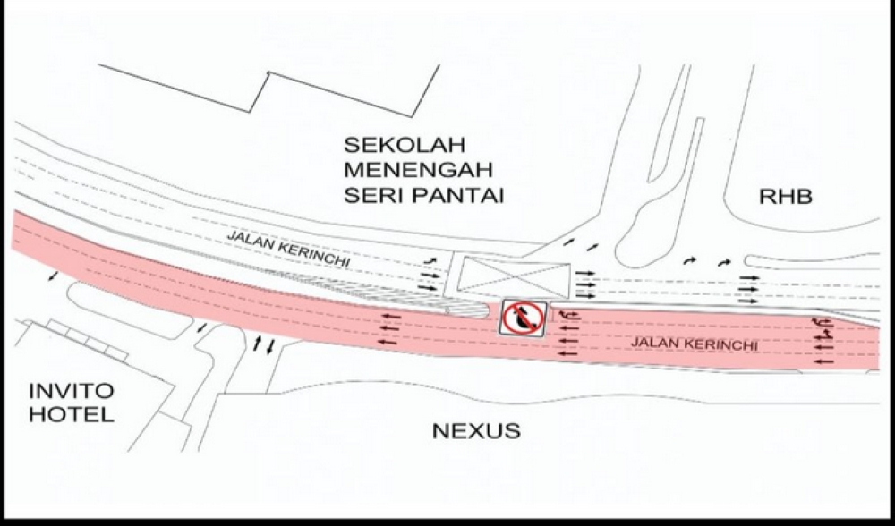 DBKL starts trial closure of right turn at Jalan Kerinchi intersection A map shows traffic diversions along Jalan Kerinchi.