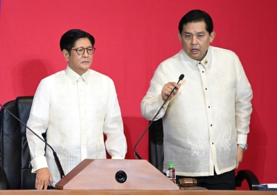 Leaving with a ‘clear conscience’: Philippines House speaker quits as graft probe deepens This photo taken on July 28, 2025 shows Philippine President Ferdinand Marcos listening to Speaker of the House Martin Romualdez (right) in the upper rostrum during the State of the Nation Address at the House of Representatives in Manila. The speaker of the Philippine House of Representatives tendered his resignation on September 17, 2025 after his name surfaced in a mounting corruption scandal, less than two weeks after the country’s Senate president suffered the same fate. — AFP pic