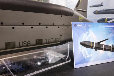In first, Taiwan to jointly manufacture autonomous missile and underwater drone with US partner Signs of the US and Taiwan symbolising bilateral cooperation are seen on the Barracuda-500, a low-cost autonomous cruise missile jointly developed by NCSIST and US company Anduril, during the Taipei Aerospace & Defense Technology Exhibition in Taipei on July 18, 2025. — AFP pic