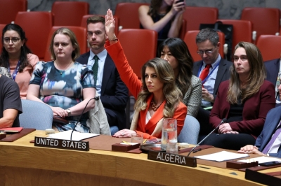 US vetoes UN Gaza ceasefire call again despite genocide findings US deputy Middle East envoy Morgan Ortagus (centre) raises her hand to veto a draft resolution during a United Nations Security Council meeting on the situation in Gaza, at UN headquarters in New York on September 18, 2025. The UN Security Council is slated to vote on the latest call for a ceasefire and increased humanitarian access to Gaza, a move supported by a majority seeking to act despite repeated US vetoes. — AFP pic