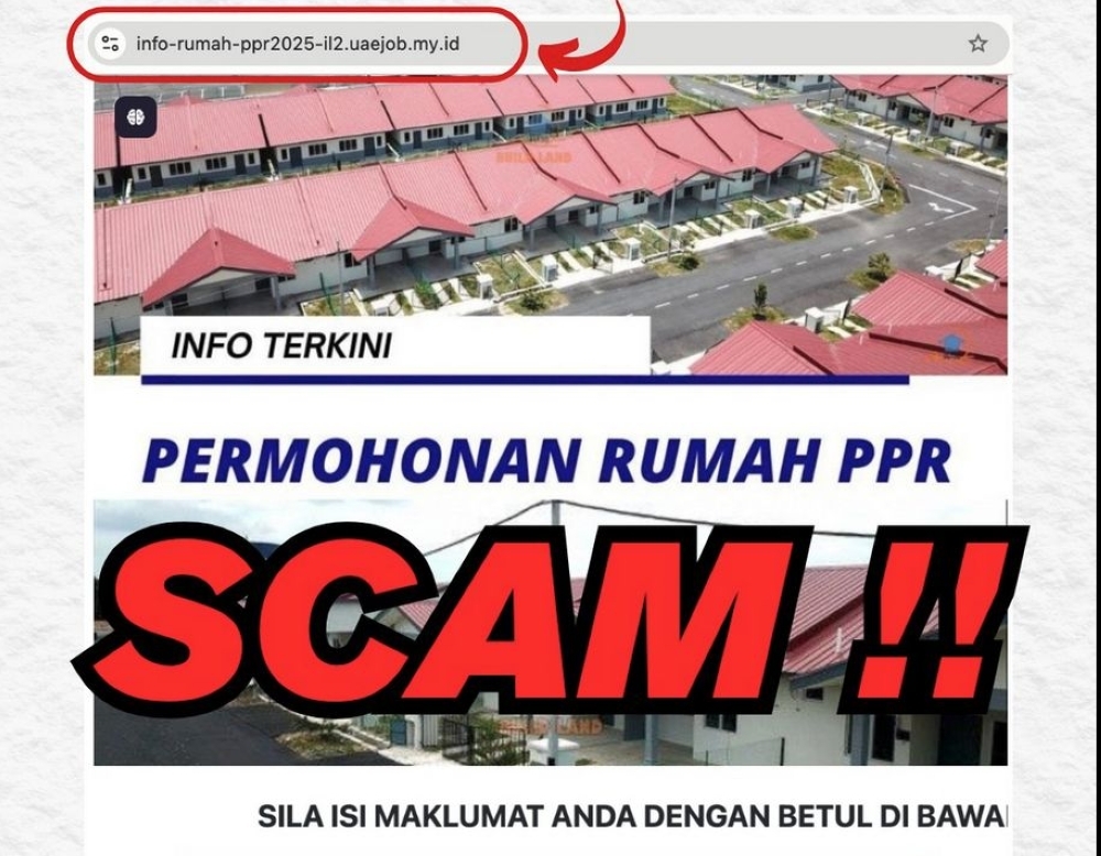 Police warn of scam ‘Rumah Mesra Rakyat’ campaigns on social media A screenshot provided by Bukit Aman’s Commercial Crime Investigation Department (CCID) with a warning of a scam website.