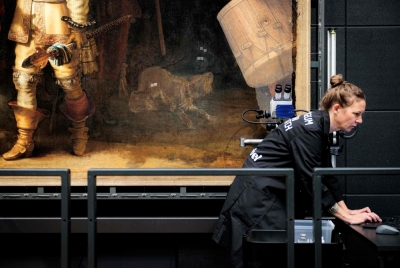 Art sleuths at Rijksmuseum reveal secret behind Rembrandt’s canine muse in ‘Night Watch’ A photo shows the dog in Rembrandt's ‘The Night Watch’ during a presentation by the Rijksmuseum to present their discovery concerning the animal in the painting, in Amsterdam September 23, 2025. — AFP pic