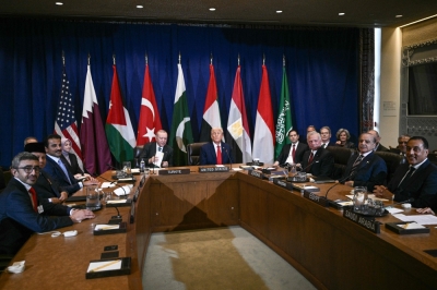 Trump says Gaza talks with Middle East nations are intense and ongoing (Seated at main table, from left) UAE Foreign Minister Sheikh Abdullah bin Zayed Al Nahyan, Indonesia’s President Prabowo Subianto, Qatar’s Emir Sheikh Tamim bin Hamad al-Thani, Turkey’s President Recep Tayyip Erdogan, US President Donald Trump, Jordan’s King Abdullah II, Pakistan’s Prime Minister Shehbaz Sharif, and Egypt’s Prime Minister Mostafa Madbouly attend a multilateral meeting to discuss the situation in Gaza, on the sidelines of the United Nations General Assembly in New York City September 23, 2025. — AFP pic