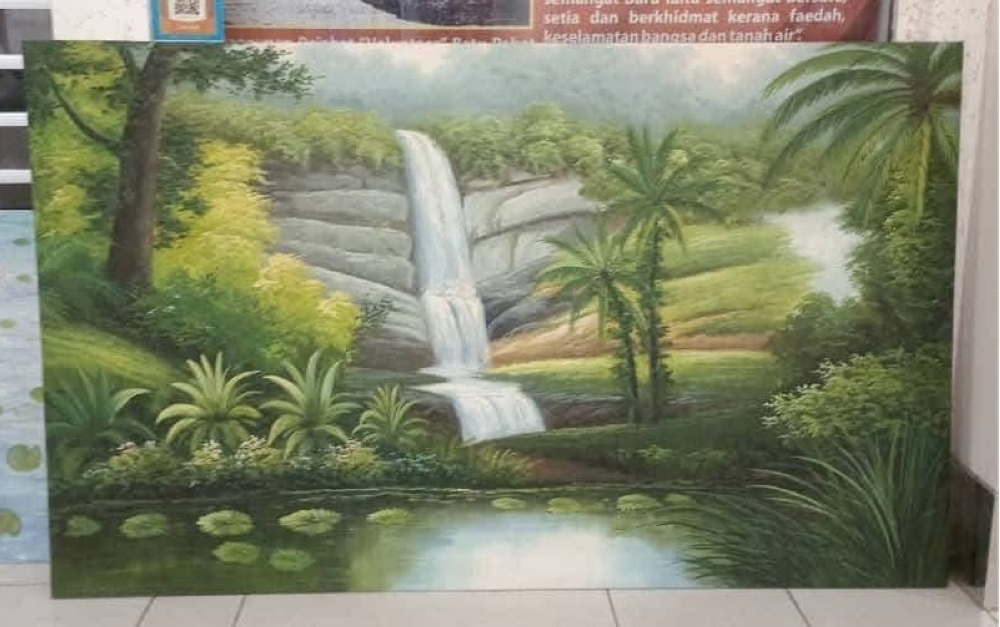 Two paintings stolen from Johor History Gallery in Kota Tinggi, police investigating One of two stolen paintings depicting the popular Kota Tinggi Waterfall area and its surrounding flora is shown on October 3, 2025. — Picture courtesy of Nur Farhana Zakaria’s Facebook