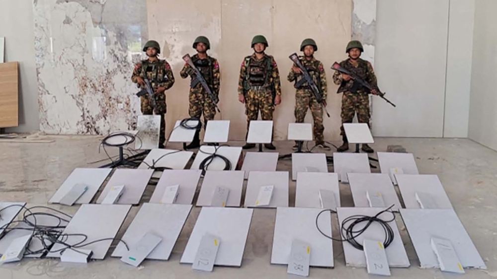 Over 600 flee Myanmar scam centre into Thailand after military raid This handout photo taken on October 20, 2025 and released on October 22, 2025 by the Myanmar Military Information Team shows members of Myanmar military standing next to Starlink devices seized during a raid on the KK Park online scam centre in Myawaddy, Myanmar. — Handout picture via AFP