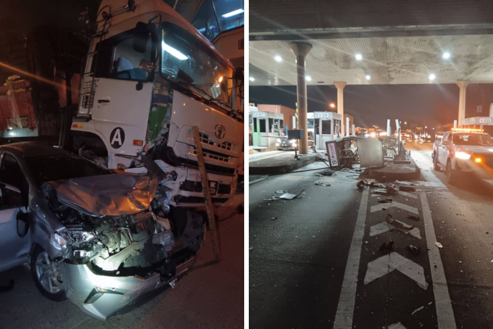 Trailer smashes into Kota Kemuning toll booth in Shah Alam, seven injured (VIDEO) Seven people, including a toll attendant, were injured after a trailer crashed into the Kota Kemuning toll booth and collided with two other vehicles. — Pictures from social media