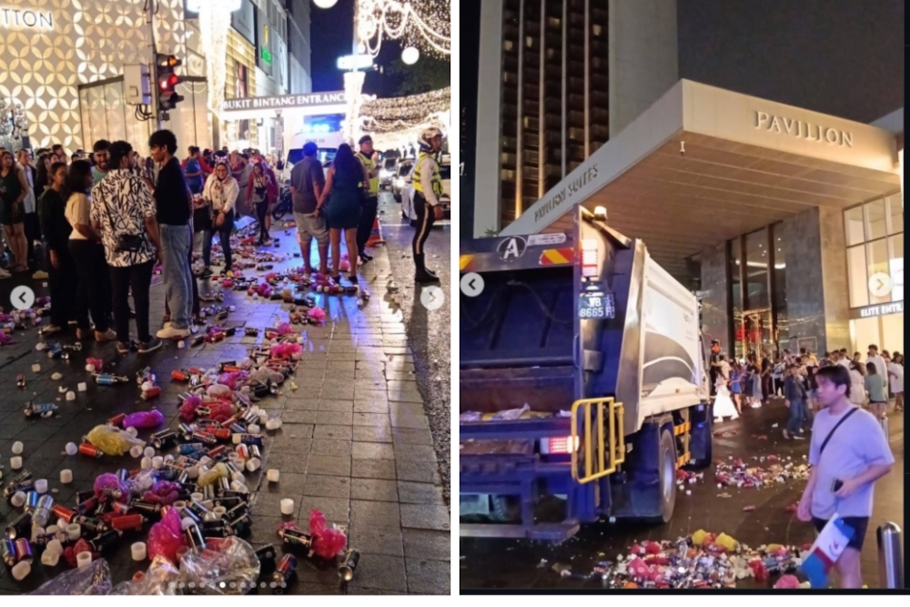Festive fun, not trash: DBKL urges responsible celebration as Jalan Bukit Bintang gets littered Pictures of trash littering Jalan Bukit Bintang and a garbage truck arriving in the area. — Picture from Instagram/DBKL