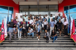 Students pose for a group photo at Carnegie Mellon University. The University and Mastercard Foundation signed  the $275.7 million partnership that will significantly expand advanced engineering and technology education at CMU Africa in KIGALI. Courtesy