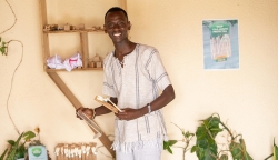 Christian Niyigena Gasaro, the founder of Isaro Econext Ltd showcases toothbrushes made from bamboo. All photos: Courtesy.