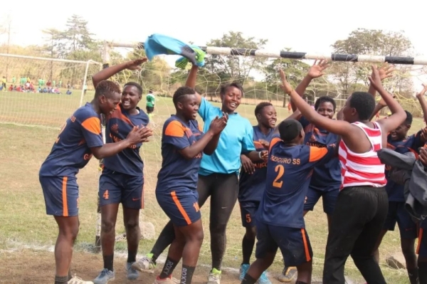 Kizuguro S.S. players celebrate after beating Uganda Kawanda 19-15 in the final to lift the girls&#039; handball titla at the 2022 FEASSSA Games in Arusha, Tanzania, on Thursday, September 22.
