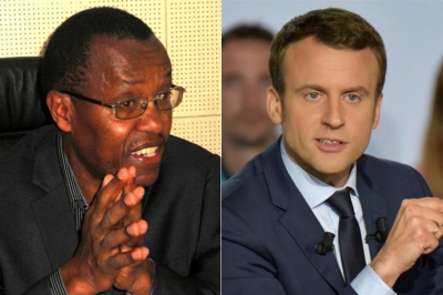 Prof. Bernard Rutikanga (L) disagrees with what French president Emmanuel Macron (R) who said Africa's problems are civilizational. / Internet photo