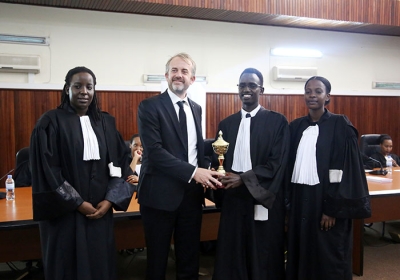 University of Kigali Student pose with their trophy  after winning the u00a0National Moot Court Competition. (Craish Bahizi) 