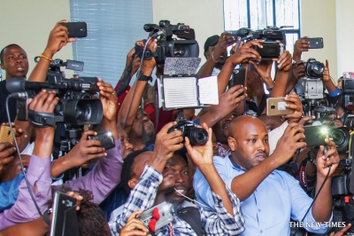 Jourmalists cover a story at Rwanda Investigation Bureau heaquarters in Kigali on May 17, 2019. Photo: File.