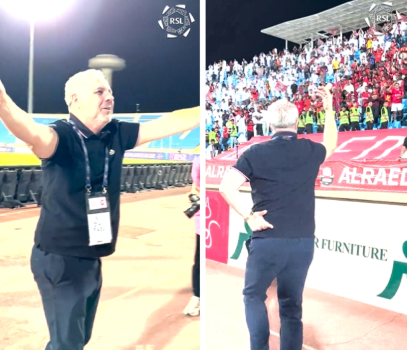 شاهد.. تفاعل مدرب الرائد "سوموديكا" بالرقص على أهازيج جماهير النادي بعد الفوز على العدالة!