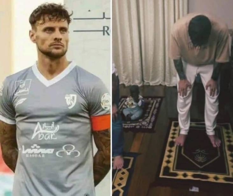 شاهد.. الألماني روبرت باور لاعب الطائي ينشر صورته وهو يصلي ويعلن دخوله الإسلام عن طريق زوجته