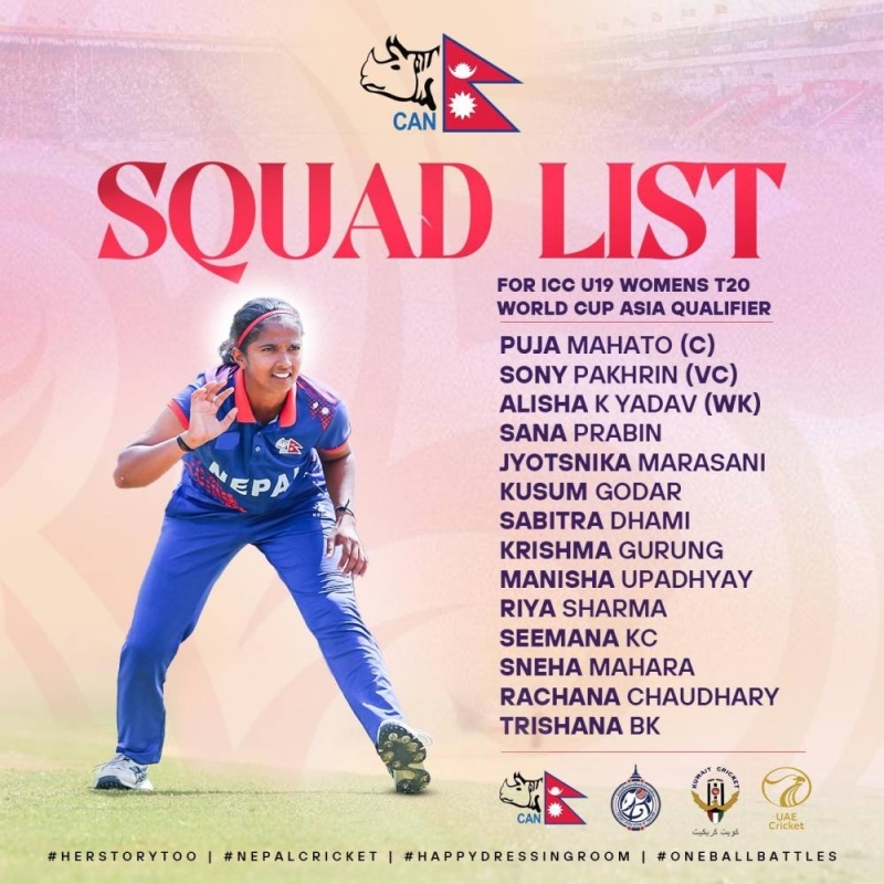 Nepal announces squad for ICC U19 Women's T20 Asia Qualifier The