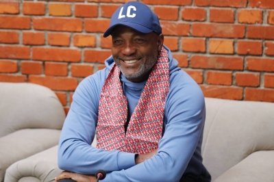 West Indies legendary cricketer Brian Lara gestures upon his arrival at the Tribhuvan International Airport in Kathmandu on Friday. Skanda Gautam / THT