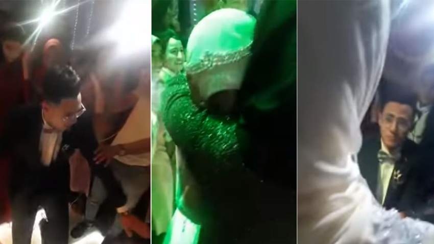فيديو: عريس مصري يحرج والدته .. ويُقبل قدم عروسه