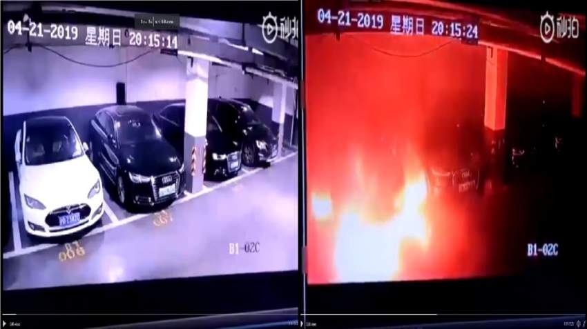 مقطع مصور لانفجار سيارة يُحرج تسلا في الصين