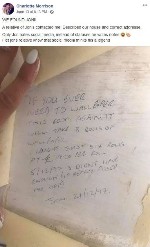 فتاة تتلقى رسالة بعد 23 عاماً من كتابتها على ورق الحائط
