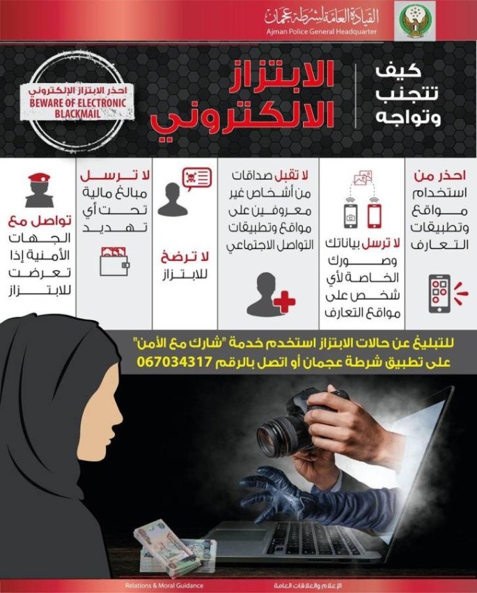 شرطة عجمان تعزز الأمن المجتمعي بإطلاق حملة «احذر الابتزاز الإلكتروني»